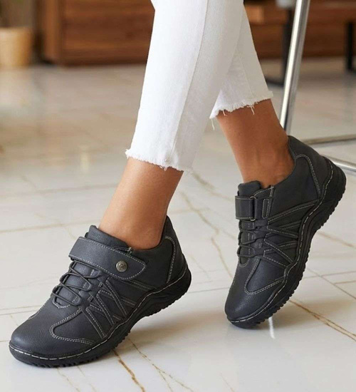 Szare półbuty damskie na rzep /G4-3 14658 T189/