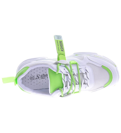 Sznurowane biało zielone buty sportowe /A5-2 12529 T299/