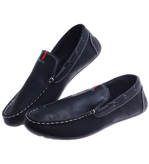 Wsuwane męskie czarne półbuty mokasyny /G3-2 15630 T250/