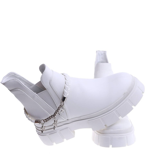 Białe damskie botki sztyblety na platformie /F9-3 14904 S336/