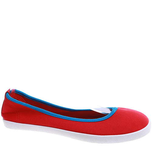 Materiałowe czerwone balerinki jak tenisówki /E7-1 14400 T038/