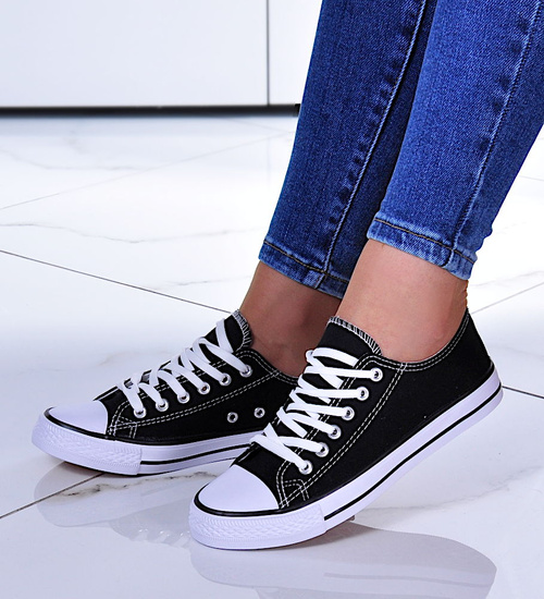 Trampki tekstylne sznurowane Czarne /F3-2 10507 S292/