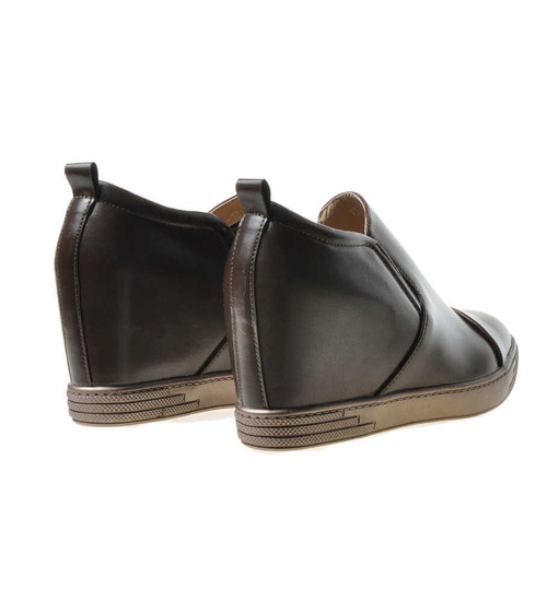 Sneakersy damskie trampki na koturnie BRĄZOWE /E1-3 6393 S199/