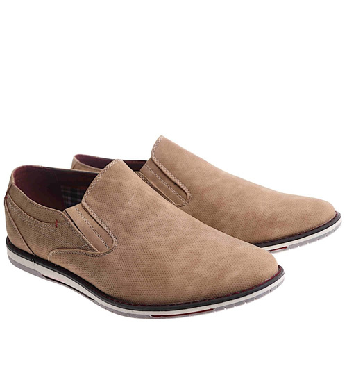 Męskie beżowe półbuty wsuwane mokasyny /C5-3 16525 T346/