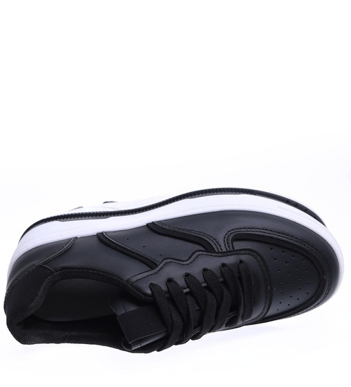 Czarne sznurowane damskie trampki na platformie /F4-2 15781 T232/