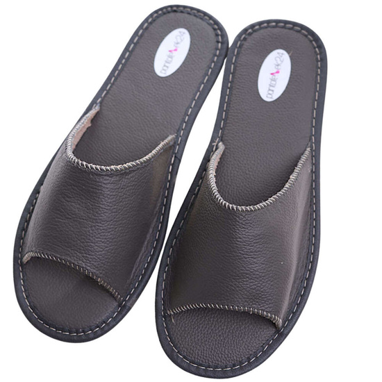 Czarne klapki z naturalnej skóry Premium /D5-1 11323 S199/