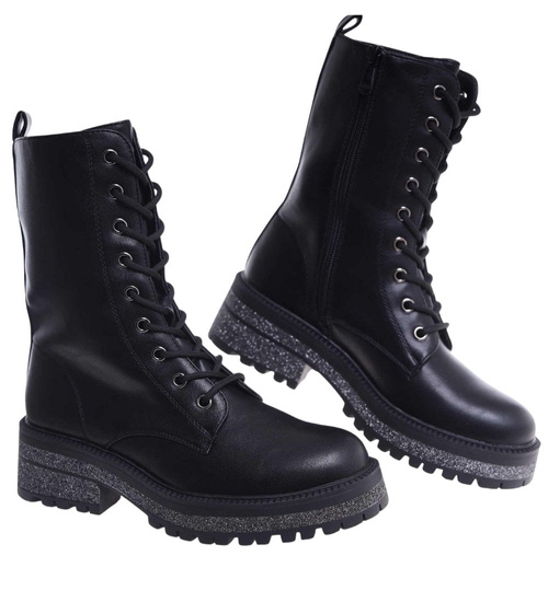 Czarne zimowe ocieplane botki glany /G12-1 18537 G384/