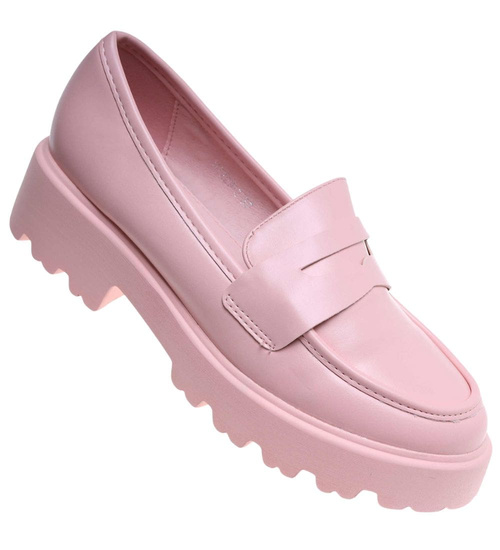 Różowe damskie półbuty na platformie /B4-3 18047 T234/