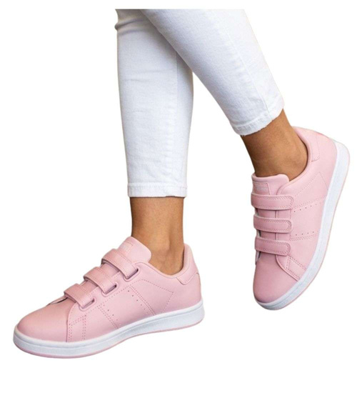 Snekaersy damskie różowe pastelowe na rzepy /E8-2 18697 T177/