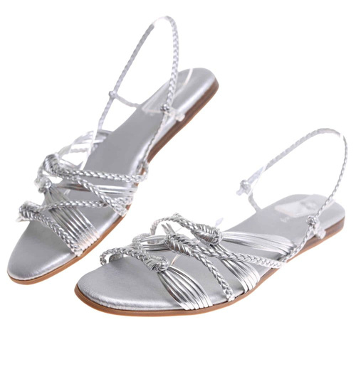 Sandały damskie Srebrne płaskie wsuwane /D2-2 17782 G084/