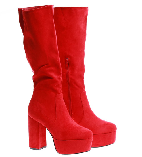 Czerwone kozaki na obcasie i platformie /G10-3 17154 T288/