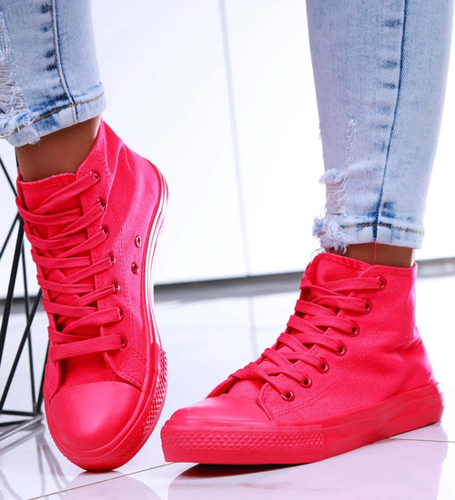 Klasyczne fuksjowe trampki damskie z wysoką cholewką /H2 16710 G9-84/