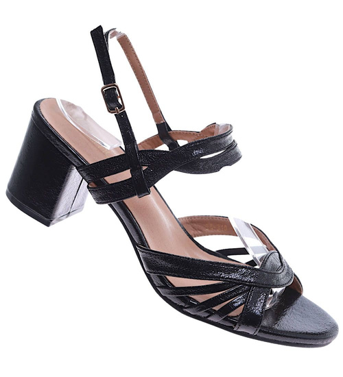 Czarne damskie sandały na słupku /F10-3 17534 G132/