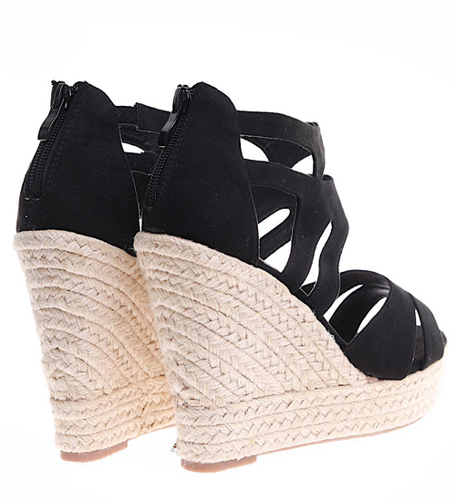 Czarne sandały espadryle na koturnie i platformie /E3-1 4768 G231/