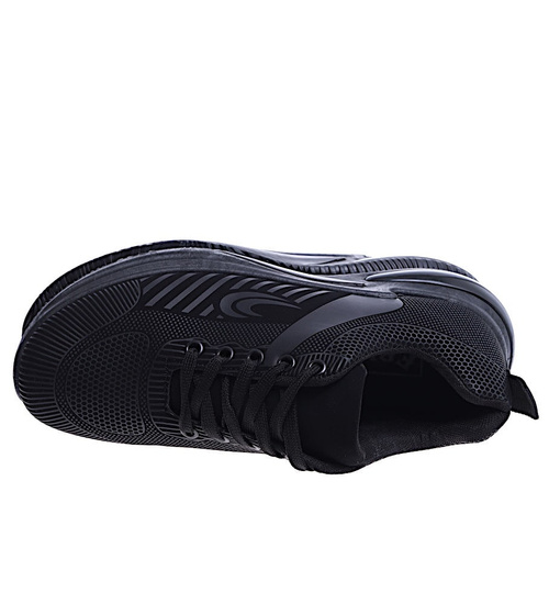 Sznurowane męskie czarne buty sportowe sneakersy /B6-1 14634 S296/