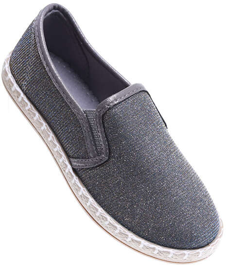 Blyszczące ciemno srebrne tenisówki espadryle /D2-2 15721 T0-86/
