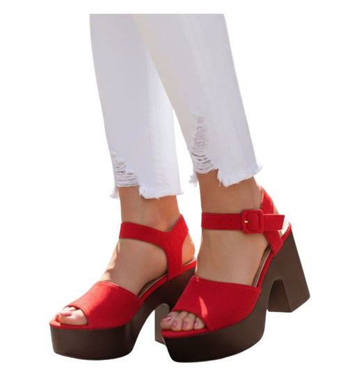 Czerwone damskie sandały na platformie /G6-3 13105 T192/