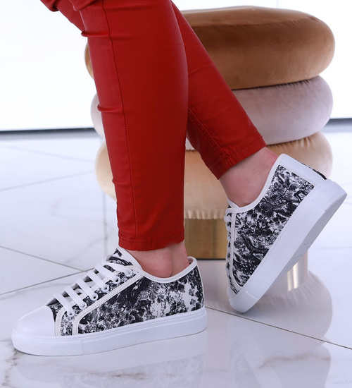 Czarno białe trampki damskie z tkaniny /G10-3 13489 S2/