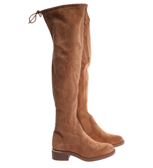 Karmelowe kozaki na płaskim obcasie /F5-2 18416 W477/