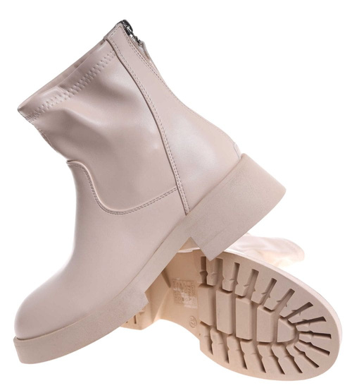 Beżowe botki na niskiej platformie /B3-2 18210 W212/