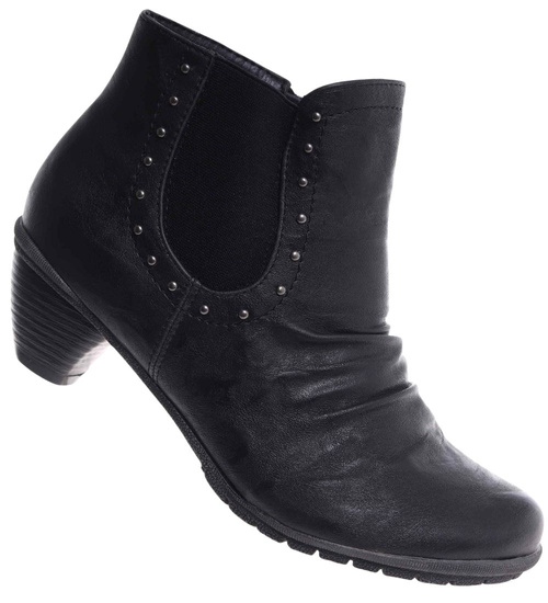 Damskie czarne botki na niskim obcasie /E10-3 12579 T145/