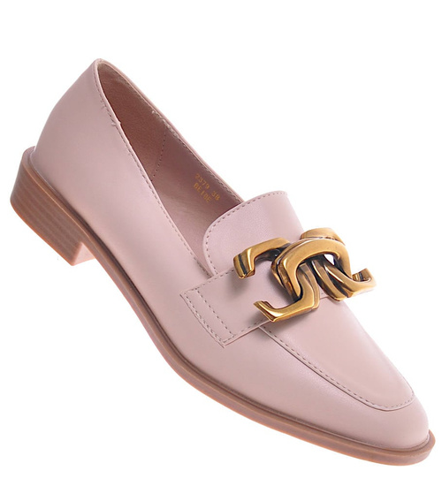 Beżowe półbuty oxfordy z ozdobą /A9-2 11599 T581/