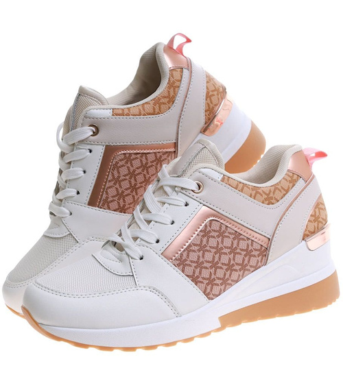 Białe trampki sneakersy na niskim koturnie /E8-2 12943 T595/