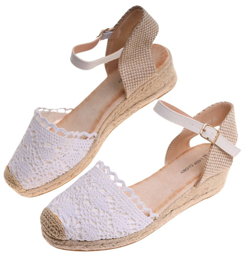 Sandały damskie na platformie Białe espadryle /D1-1 17863 T288/