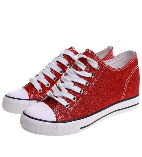 Czerwone wiązane trampki sneakersy na niskim koturnie /F6-3 13522 T8-6/