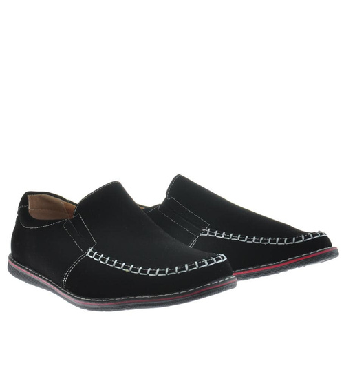 Półbuty męskie mokasyny Czarne /C1-2 10262 S494/