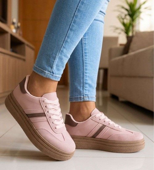 Pastelowe trampki na platformie Różowe /F2-3 18810 W288/