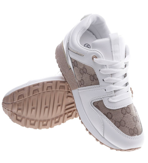 Sznurowane sneakersy na niskim koturnie /G1-2 13229 T502/