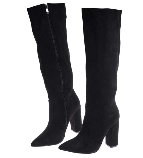 Czarne klasyczne kozaki na obcasie /E4-2 18584 G599/