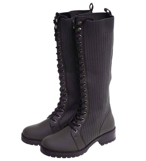 Wysokie oliwkowe damskie glany trapery /G1-1 18097 T334/