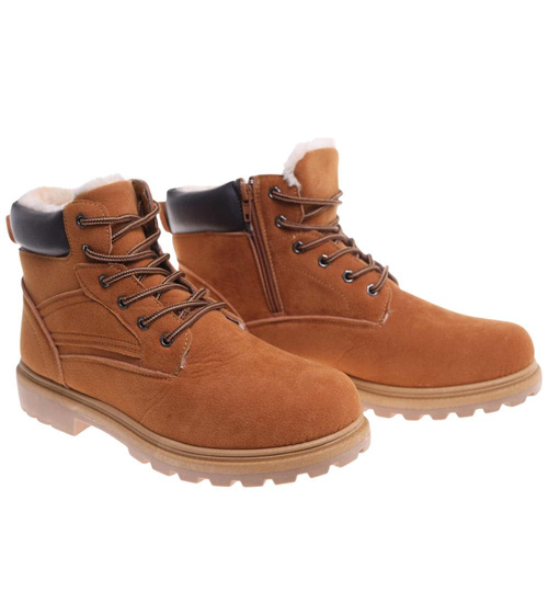 Zimowe karmelowe ocieplane trapery męskie /E3-3 18355 T489/