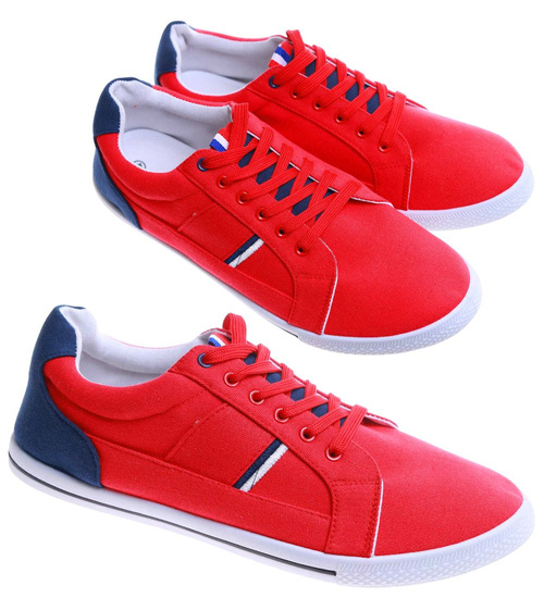 Czerwone sznurowane trampki męskie /D7-3 17613 T158/