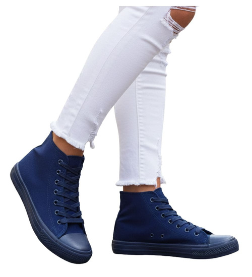 Wysokie granatowe trampki damskie /H2 16721 G9-84/