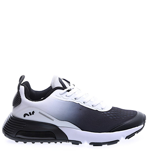 Czarno białe sznurowane męskie buty sportowe /C4-1 15596 T732/