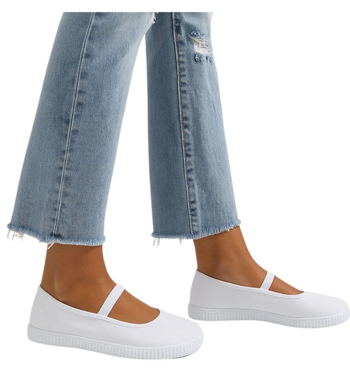 Wsuwane białe dziewczęce tenisówki balerinki czeszki z paseczkiem /B2-2 17308 T125/