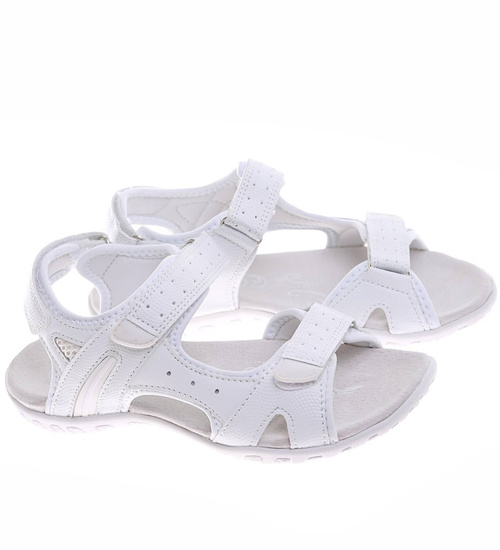 Białe sportowe sandały damskie na płaskim obcasie /E9-3 16467 T346/