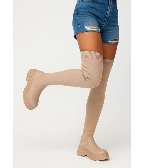 Kozaki muszkieterki elastyczne wysokie beżowe  /G13-2 18090 T380/