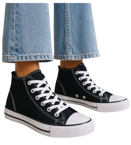 Klasyczne czarne trampki z wysoką cholewką /D7-1 13272 S172 +h2/