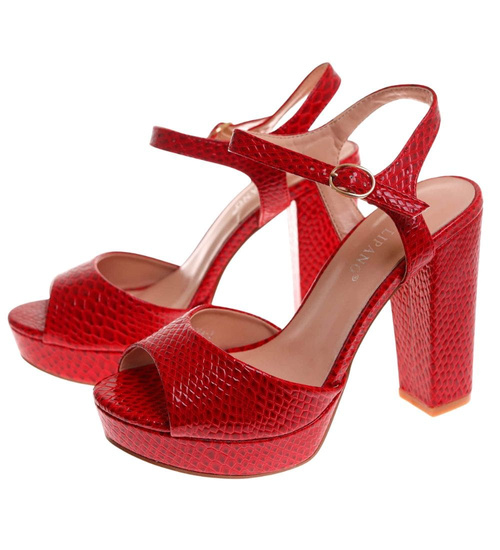 Czerwone sandały damskie na słupku i platformie /C5-1 12207 G18-45 +H2/