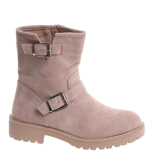 Zimowe botki saszki z ociepleniem beżowe /D1-3 18523 T387/