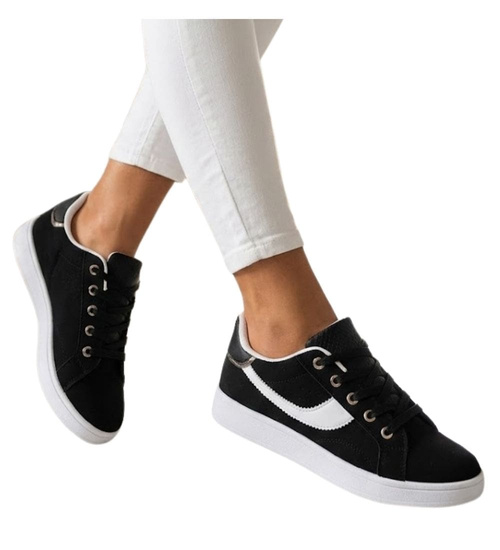 Czarne sznurowane damskie trampki /D6-3 16002 G286/