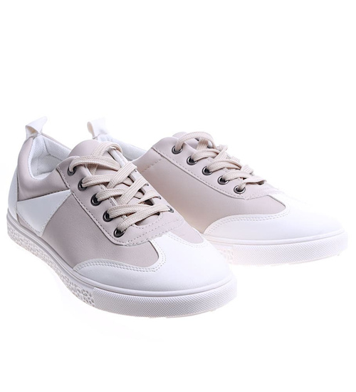 Sznurowane biało beżowe trampki męskie /G5-3 13626 T2/