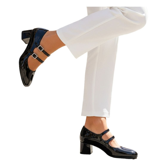 Czarne czółenka z paskiem na niskim obcasie /F9-1 17514  W182/