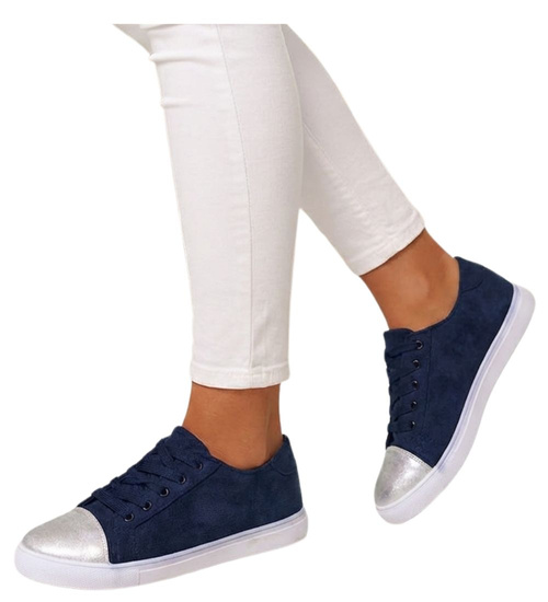 Sznurowane granatowe trampki damskie /E7-2 13617 S171/