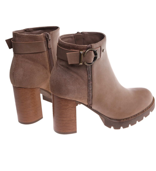 Jesienne botki damskie na obcasie słupku Khaki /J5-4 H2 18211 W301/