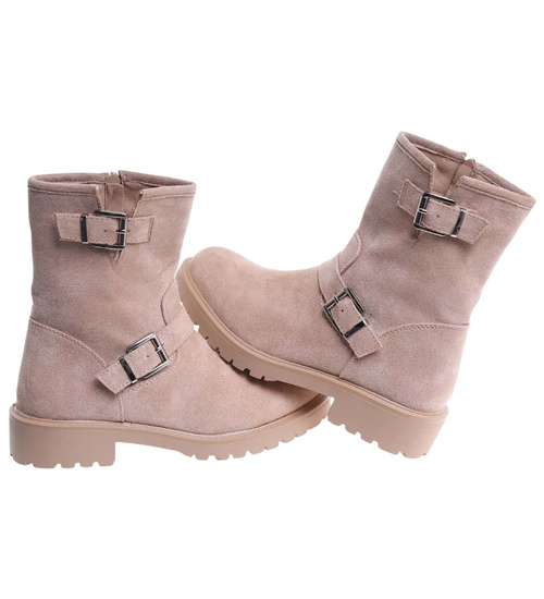 Zimowe botki saszki z ociepleniem beżowe /D1-3 18523 T387/